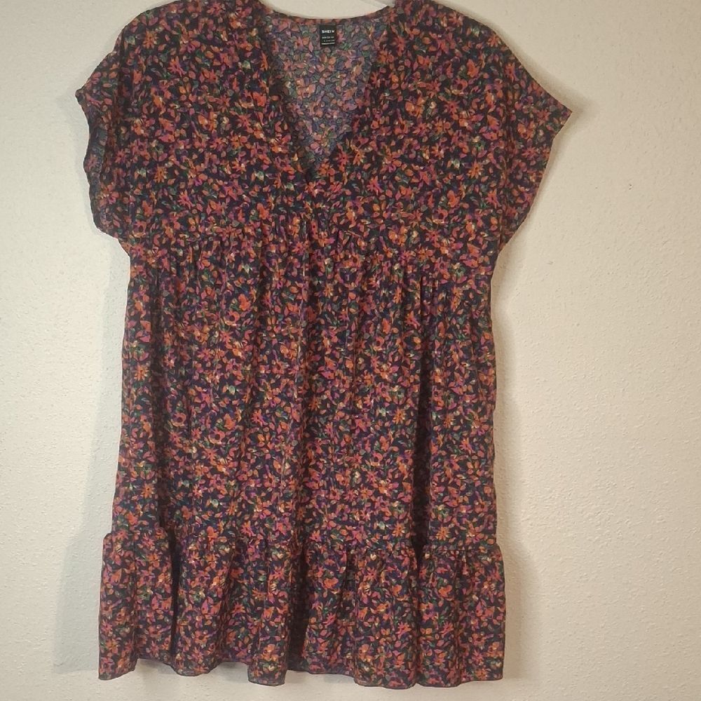 SHEIN Multicolor Floral V-Neck Dress